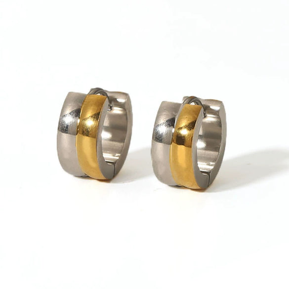 Wholesale Fashion Punk Stainless Steel Ear Buckle Earrings With 18K Golden Face Vacuum Real Gold Electroplating In Pvd Furnace