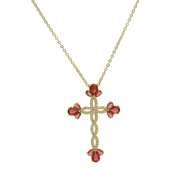 Wholesale Fashion Religious Cross Pendant Necklace Brass Zircon Electroplated For Women