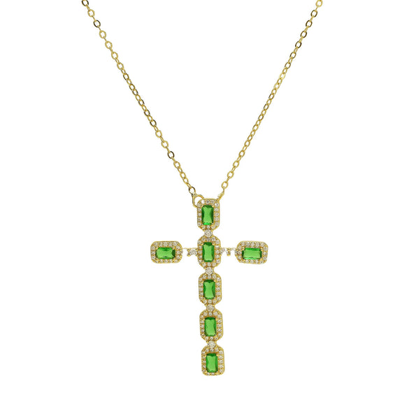 Wholesale Fashion Religious Cross Pendant Necklace Brass Zircon Electroplated For Women