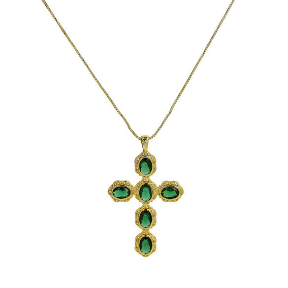 Wholesale Fashion Religious Cross Pendant Necklace Brass Zircon Electroplated For Women