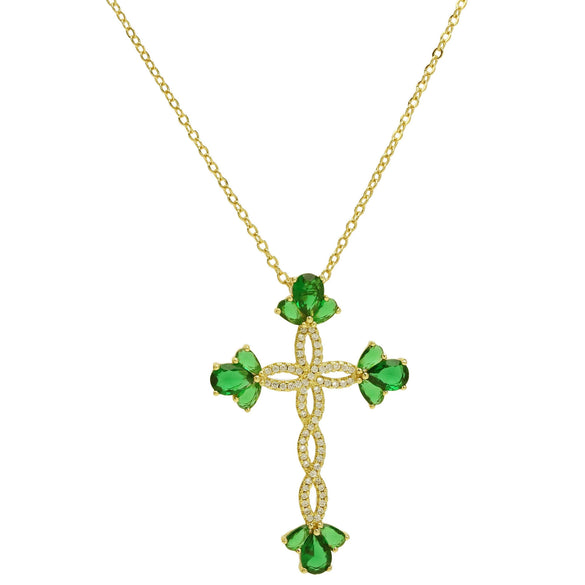 Wholesale Fashion Religious Cross Pendant Necklace Brass Zircon Electroplated For Women