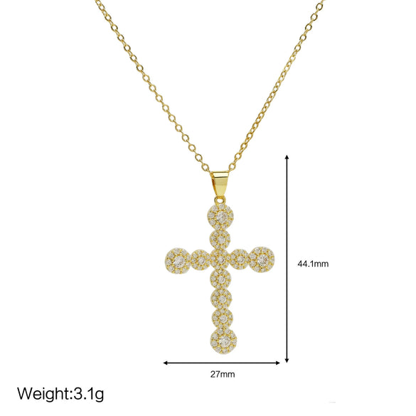 Wholesale Fashion Religious Cross Pendant Necklace Brass Zircon Electroplated For Women