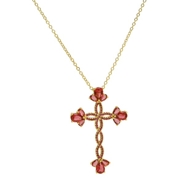 Wholesale Fashion Religious Cross Pendant Necklace Brass Zircon Electroplated For Women