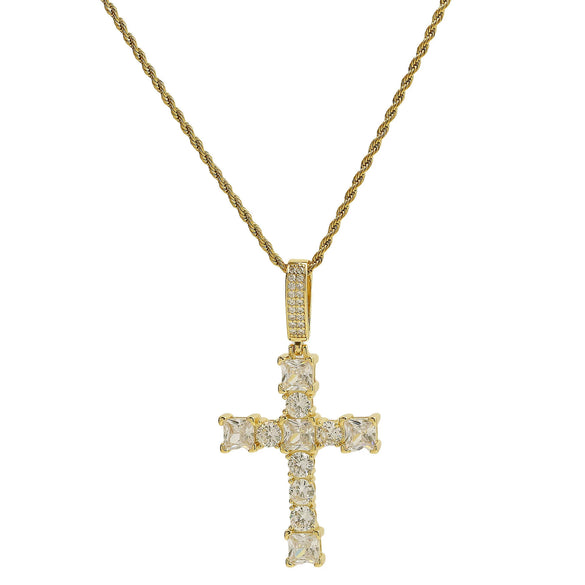 Wholesale Fashion Religious Cross Pendant Necklace Brass Zircon Electroplated For Women