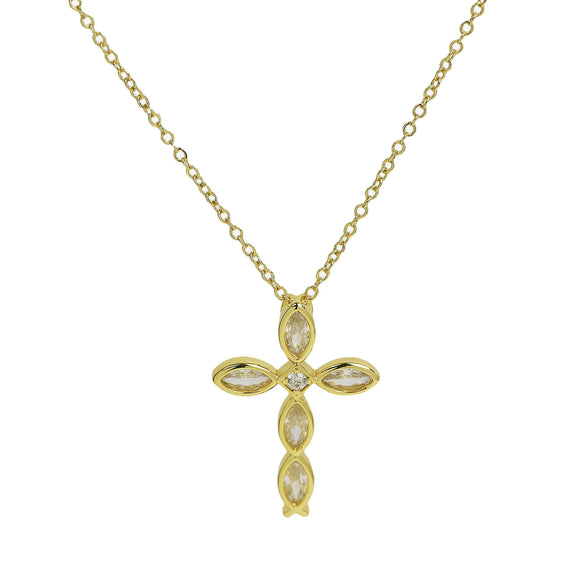 Wholesale Fashion Religious Cross Pendant Necklace Brass Zircon Electroplated For Women