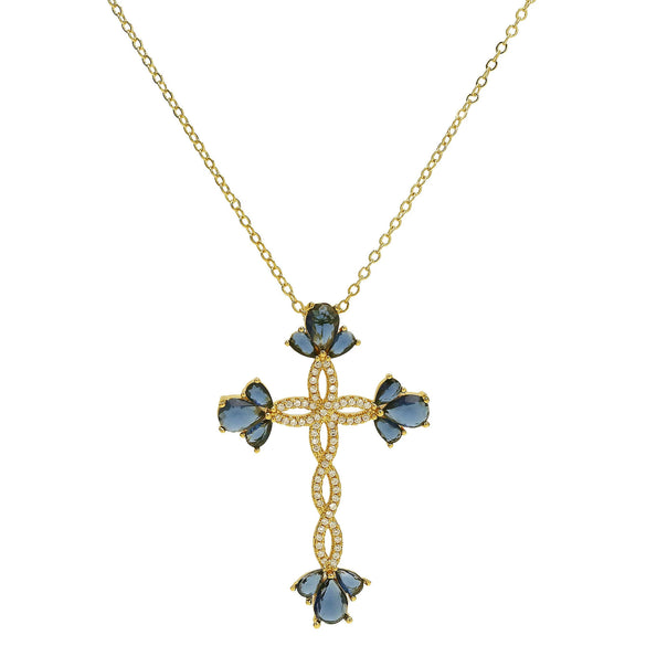 Wholesale Fashion Religious Cross Pendant Necklace Brass Zircon Electroplated For Women