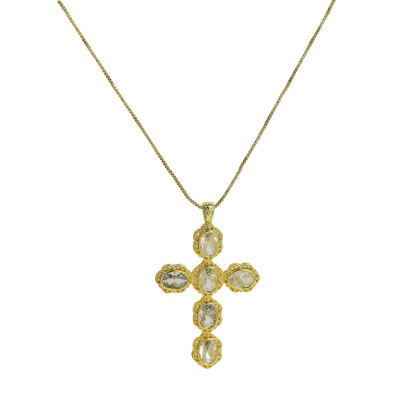Wholesale Fashion Religious Cross Pendant Necklace Brass Zircon Electroplated For Women