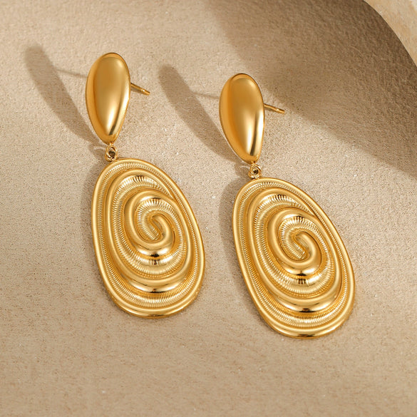 Wholesale Fashion Retro Conch Shape Oval Stainless Steel Earrings With Electroplating For Women