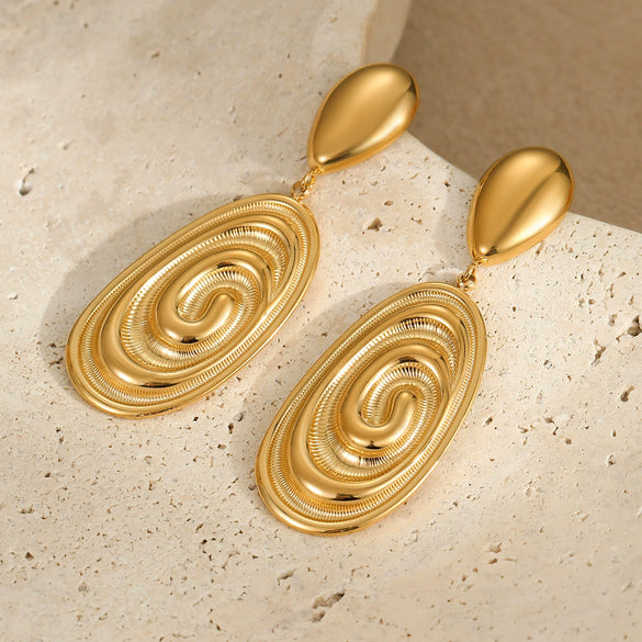 Wholesale Fashion Retro Conch Shape Oval Stainless Steel Earrings With Electroplating For Women