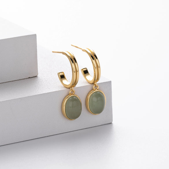 Wholesale Fashion Retro Court Style Earrings With Dongling Jade Pendant 925 Silver Electroplated For Women