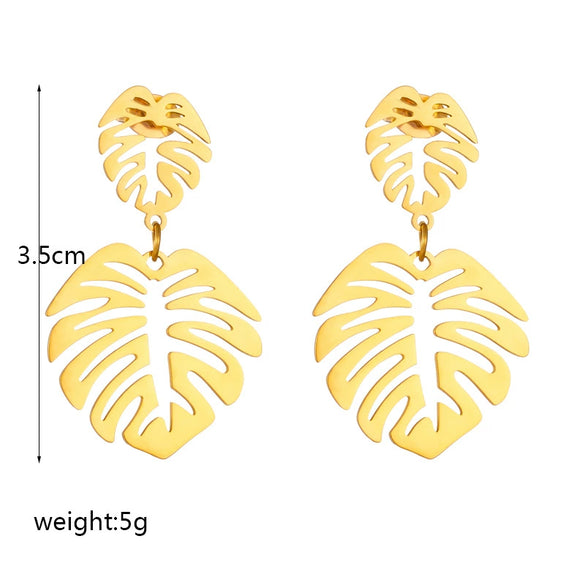 Wholesale Fashion Retro Creative Leaf Hollow Titanium Steel Electroplated Women's Earrings