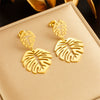 Wholesale Fashion Retro Creative Leaf Hollow Titanium Steel Electroplated Women's Earrings