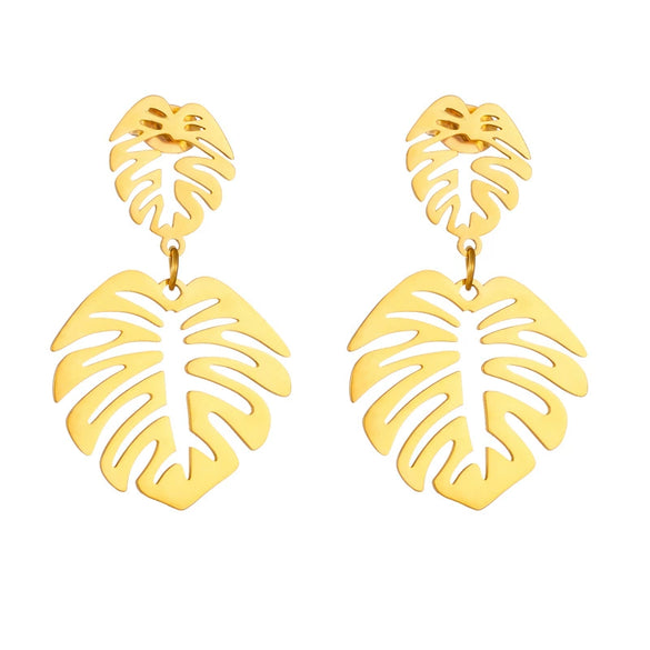 Wholesale Fashion Retro Creative Leaf Hollow Titanium Steel Electroplated Women's Earrings