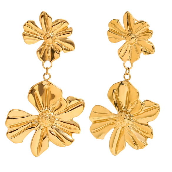 Wholesale Fashion Retro Elegant Women's Stainless Steel Geometric And Flower Splicing 18K Gold Plated Earrings