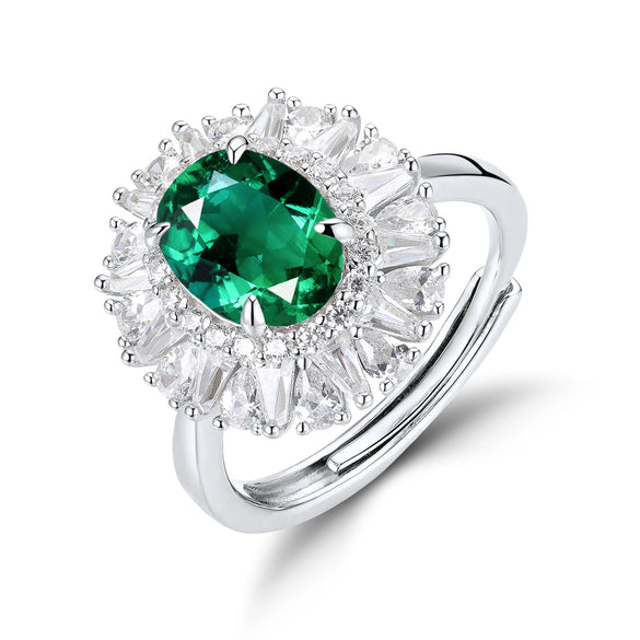 Wholesale Fashion Retro Geometric Cultured Color Gem Ring S925 Silver Inlaid With Diamonds
