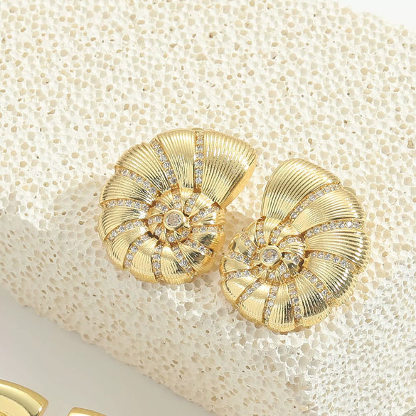 Wholesale Fashion Retro Glossy Copper Plated Spiral Conch Shape Animal Zodiac Design Earrings Unisex