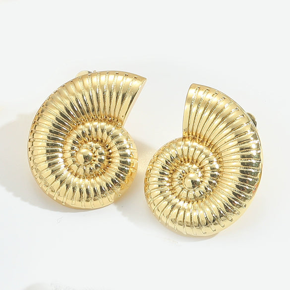Wholesale Fashion Retro Glossy Copper Plated Spiral Conch Shape Animal Zodiac Design Earrings Unisex
