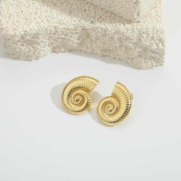 Wholesale Fashion Retro Glossy Copper Plated Spiral Conch Shape Animal Zodiac Design Earrings Unisex