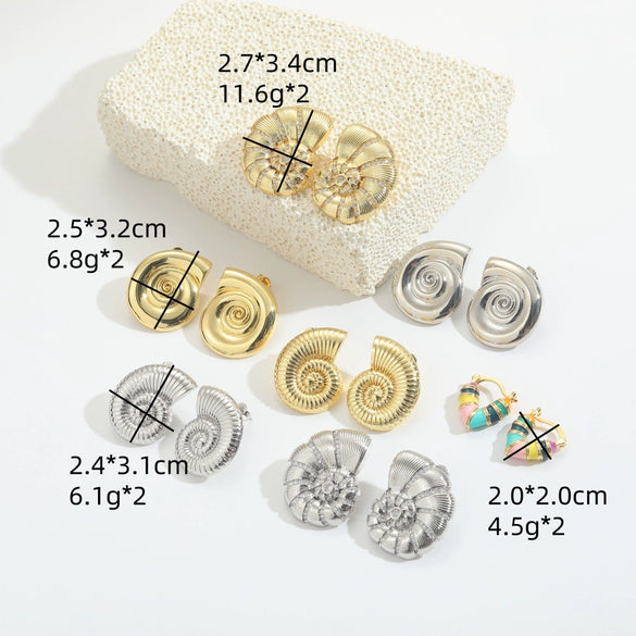 Wholesale Fashion Retro Glossy Copper Plated Spiral Conch Shape Animal Zodiac Design Earrings Unisex