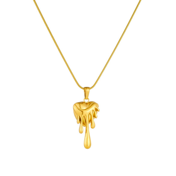 Wholesale Fashion Retro Gold Plated Stainless Steel Geometric Heart Shape Pendant Snake Bone Chain Necklace For Women