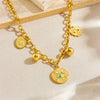Wholesale Fashion Retro Love Eyes Mang Star Round Geometric Pattern Stainless Steel Gold Plated Pendant Necklace For Women