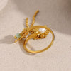 Wholesale Fashion Retro Medieval Jewelry Stainless Steel 18K Gold Plated Tassel Open Ring With Flower Pattern And Electroplating