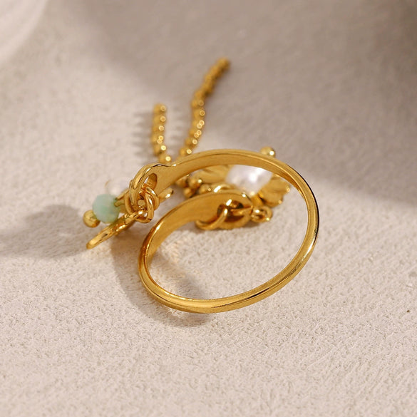 Wholesale Fashion Retro Medieval Jewelry Stainless Steel 18K Gold Plated Tassel Open Ring With Flower Pattern And Electroplating