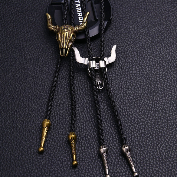 Wholesale Fashion Retro Unisex Alloy And Artificial Leather Animal Cow Head Handmade Necklace