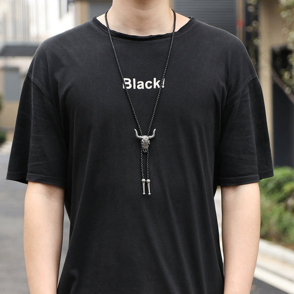 Wholesale Fashion Retro Unisex Alloy And Artificial Leather Animal Cow Head Handmade Necklace