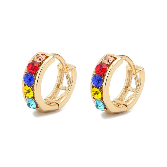 Wholesale Fashion Round Color Diamond Earrings For Women Copper Simple Style Set With Diamonds