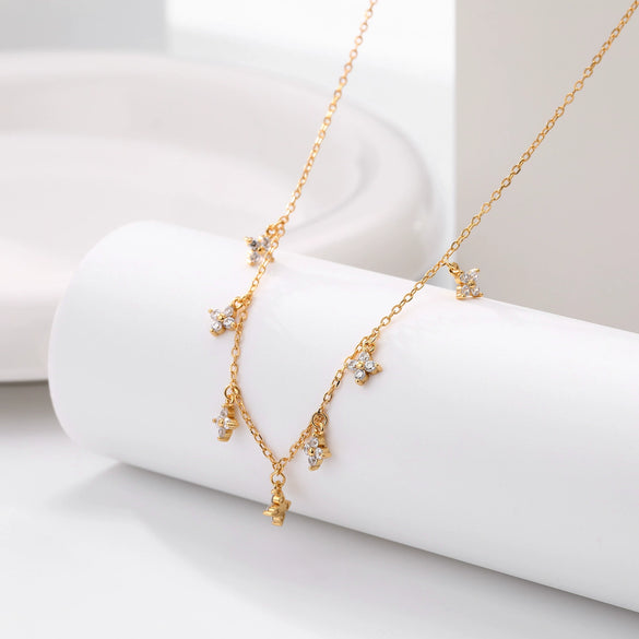 Wholesale Fashion S925 Sterling Silver Clavicle Chain With Inlaid Zircon And Star Pattern For Women