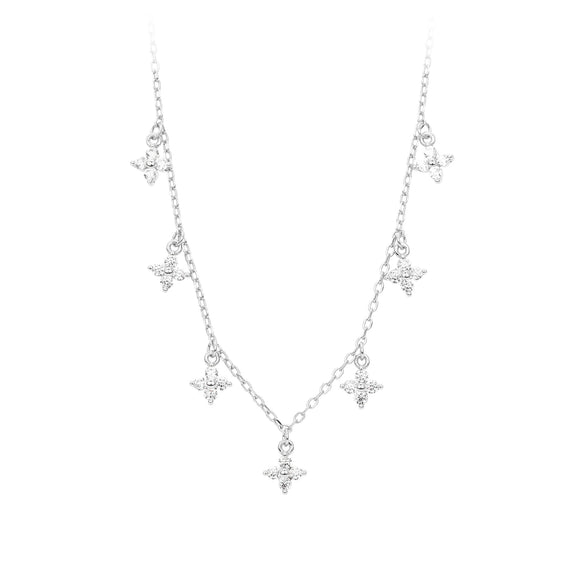 Wholesale Fashion S925 Sterling Silver Clavicle Chain With Inlaid Zircon And Star Pattern For Women