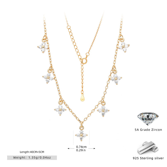 Wholesale Fashion S925 Sterling Silver Clavicle Chain With Inlaid Zircon And Star Pattern For Women