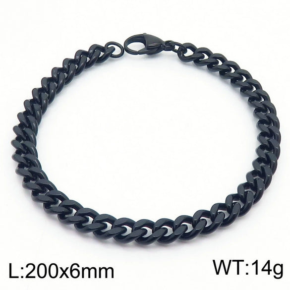 Wholesale Fashion Simple Hip Hop Unisex Titanium Steel Electroplating Treatment Side Flat Chain Geometry Pattern Jewelry Bracelet