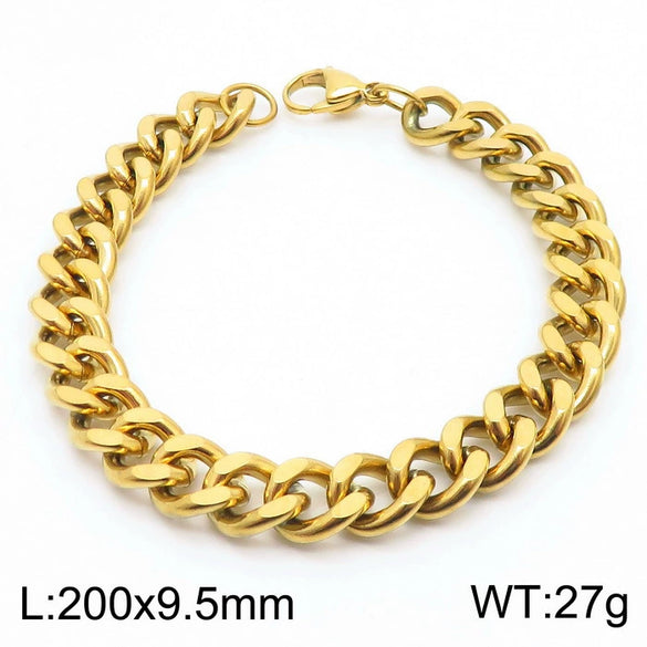 Wholesale Fashion Simple Hip Hop Unisex Titanium Steel Electroplating Treatment Side Flat Chain Geometry Pattern Jewelry Bracelet