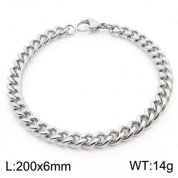 Wholesale Fashion Simple Hip Hop Unisex Titanium Steel Electroplating Treatment Side Flat Chain Geometry Pattern Jewelry Bracelet