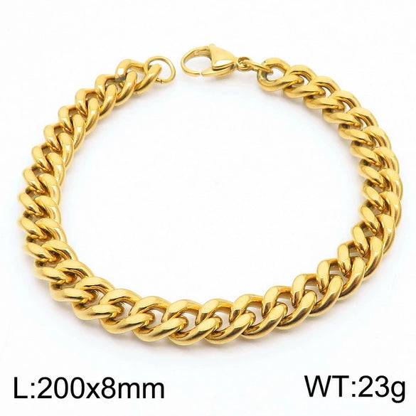 Wholesale Fashion Simple Hip Hop Unisex Titanium Steel Electroplating Treatment Side Flat Chain Geometry Pattern Jewelry Bracelet