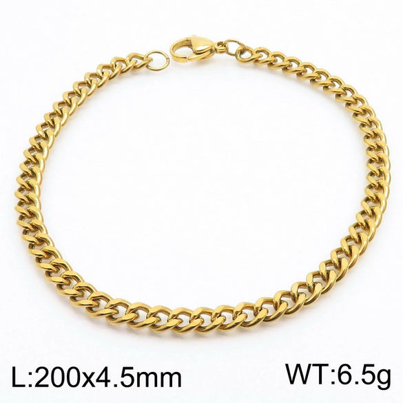 Wholesale Fashion Simple Hip Hop Unisex Titanium Steel Electroplating Treatment Side Flat Chain Geometry Pattern Jewelry Bracelet