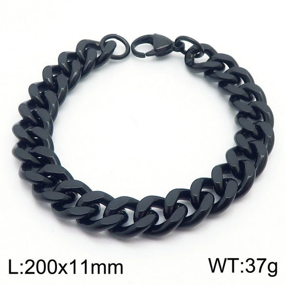 Wholesale Fashion Simple Hip Hop Unisex Titanium Steel Electroplating Treatment Side Flat Chain Geometry Pattern Jewelry Bracelet