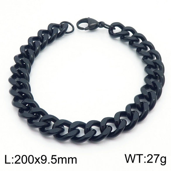 Wholesale Fashion Simple Hip Hop Unisex Titanium Steel Electroplating Treatment Side Flat Chain Geometry Pattern Jewelry Bracelet