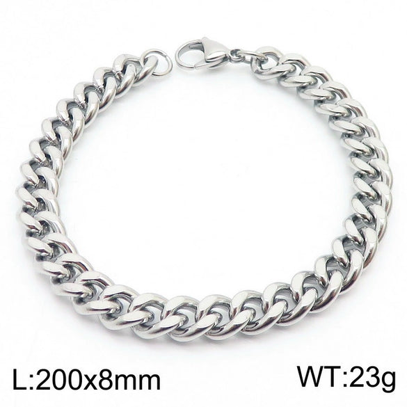 Wholesale Fashion Simple Hip Hop Unisex Titanium Steel Electroplating Treatment Side Flat Chain Geometry Pattern Jewelry Bracelet