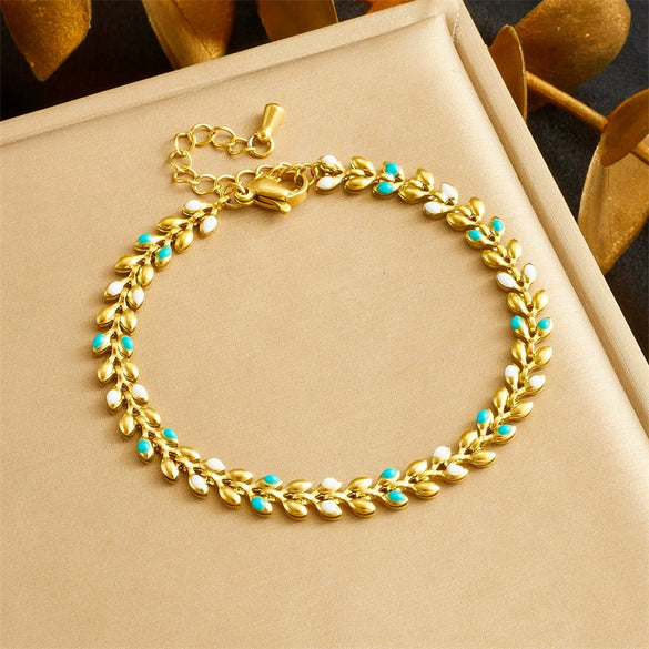 Wholesale Fashion Simple Allmatch Goldplated Stainless Steel Leafpatterned Chain Bracelet