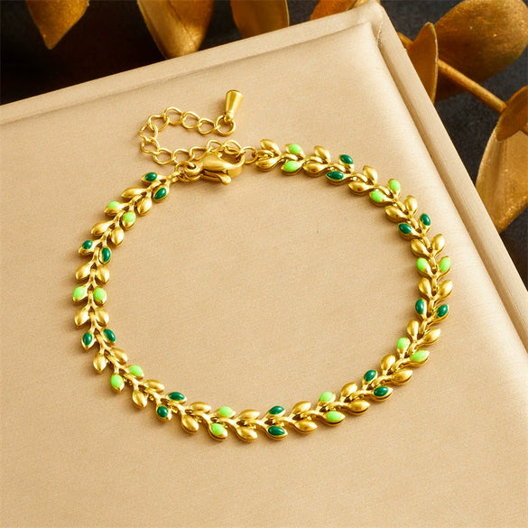 Wholesale Fashion Simple Allmatch Goldplated Stainless Steel Leafpatterned Chain Bracelet