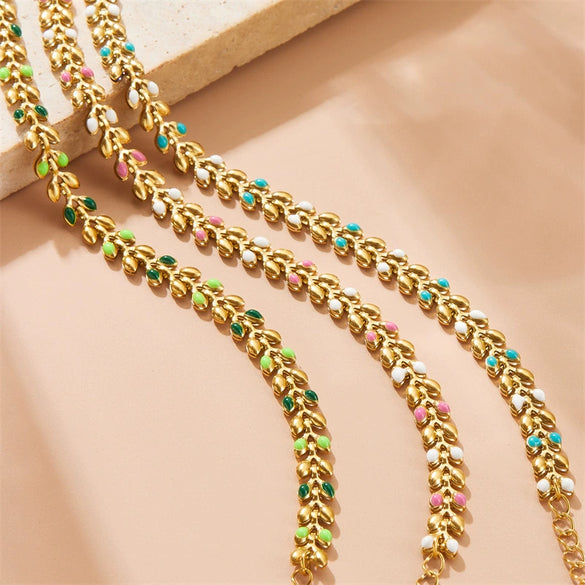 Wholesale Fashion Simple Allmatch Goldplated Stainless Steel Leafpatterned Chain Bracelet