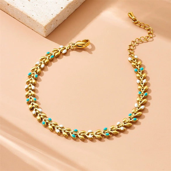 Wholesale Fashion Simple Allmatch Goldplated Stainless Steel Leafpatterned Chain Bracelet