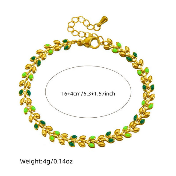 Wholesale Fashion Simple Allmatch Goldplated Stainless Steel Leafpatterned Chain Bracelet