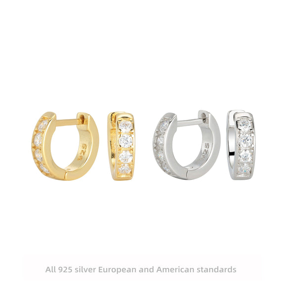 Wholesale Fashion Simple Basic Geometric Circle Shape Inlaid Zircon 925 Sterling Silver Women's Ear Buckle Earrings