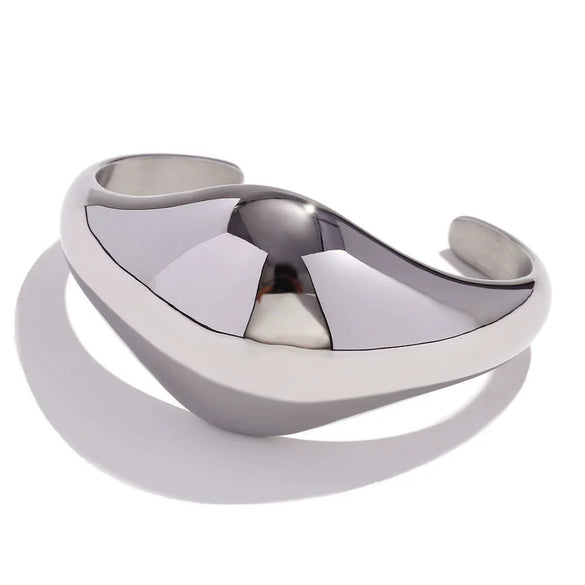 Wholesale Fashion Simple Curved Stainless Steel 18K Gold Plated Bracelet For Women