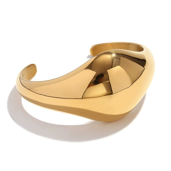 Wholesale Fashion Simple Curved Stainless Steel 18K Gold Plated Bracelet For Women