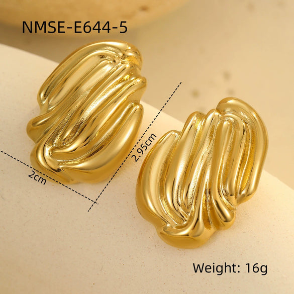 Wholesale Fashion Simple Design Vertical Stripe Geometric Stainless Steel Gold Plated Women's Earrings